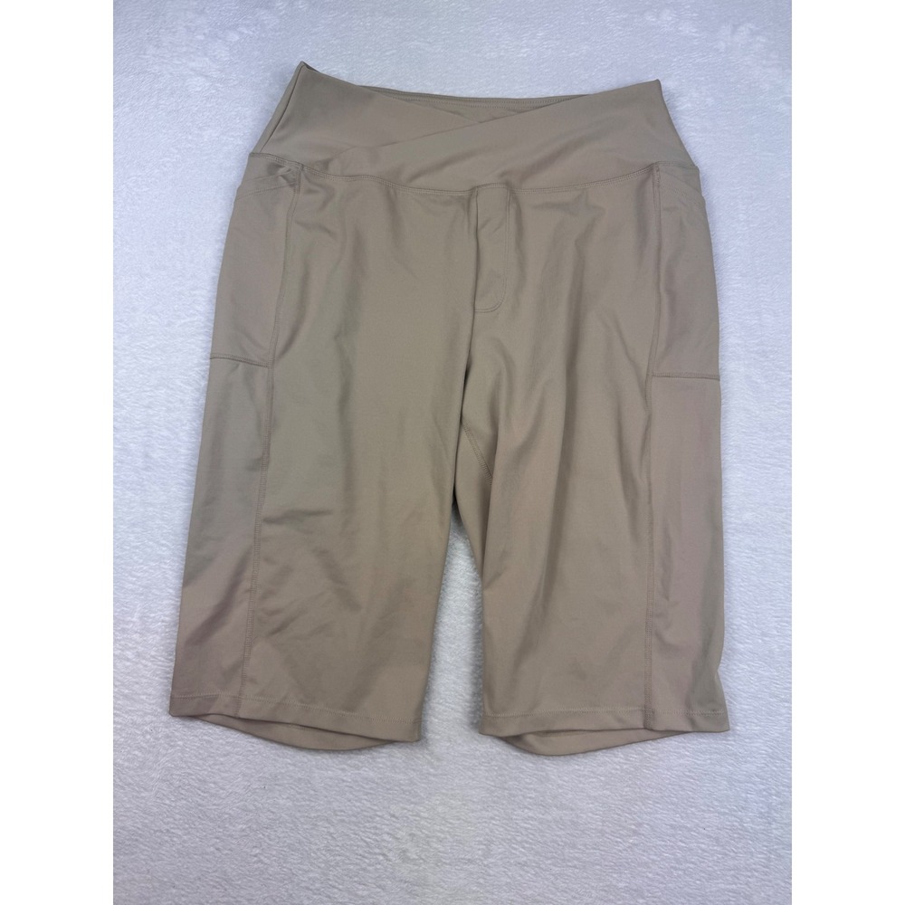 Baleaf Womens XL Tan Crossover High Waist Active Biker Shorts with Pockets